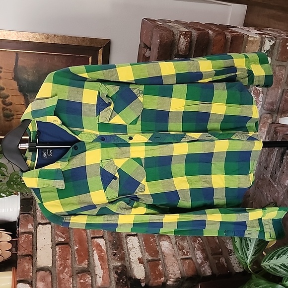 Fox Other - Fox Racing Men’s Green Yellow Plaid Button Up Shirt Moto Streetwear